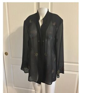 Studio I Black Sheer Embroidered Kimono Jacket Women's L/XL-SEE NOTES